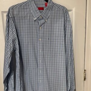 Izod Men's Blue and White Plaid Button Down Shirt